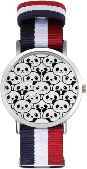 Strap Outdoor Sport Business Wrist Watches Non-Scale Work Casual Watch Panda confront literate spellbind drastically rote Face Nylon Braided 