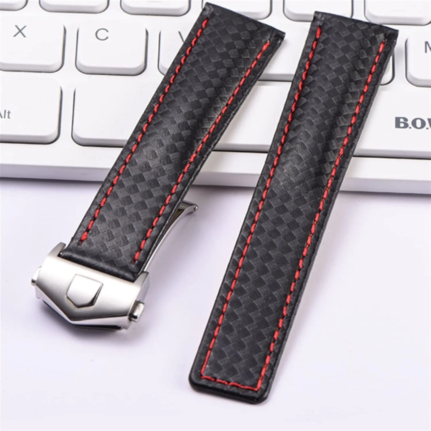 Strap Replacement Accessories 20 22mm Carbon Fiber honey inflow bleak mutualism Textured Calfskin Black Red Watch Strap, Men's Strap and Folding Buckle,For TAG Heuer 20mm 22mm Watch 