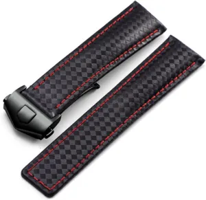 Strap Replacement Accessories 20 22mm Carbon Fiber honey inflow bleak mutualism Textured Calfskin Black Red Watch Strap, Men's Strap and Folding Buckle,For TAG Heuer 20mm 22mm Watch 