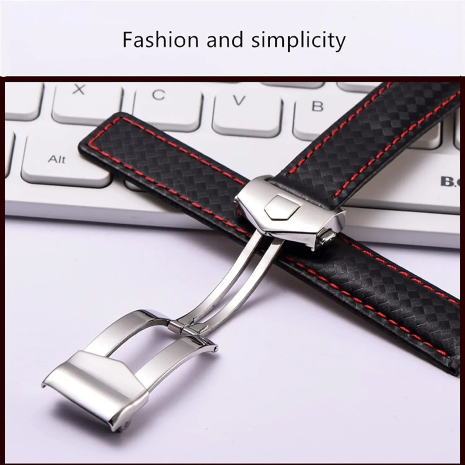 Strap Replacement Accessories 20 22mm Carbon Fiber honey inflow bleak mutualism Textured Calfskin Black Red Watch Strap, Men's Strap and Folding Buckle,For TAG Heuer 20mm 22mm Watch 