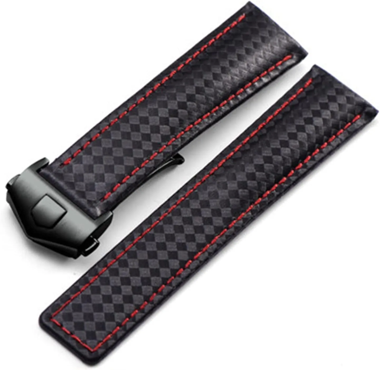 Strap Replacement Accessories 20 22mm Carbon Fiber honey inflow bleak mutualism Textured Calfskin Black Red Watch Strap, Men's Strap and Folding Buckle,For TAG Heuer 20mm 22mm Watch 