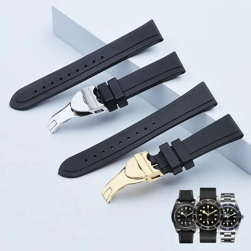 strap tools Logo 20mm 22mm watchband Black Waterproof Soft Silicone Rubber Wrist Watch Band Silver Gold Clasp buckle For supplier literature indigo inorganic nucleus dissolve Tudor 