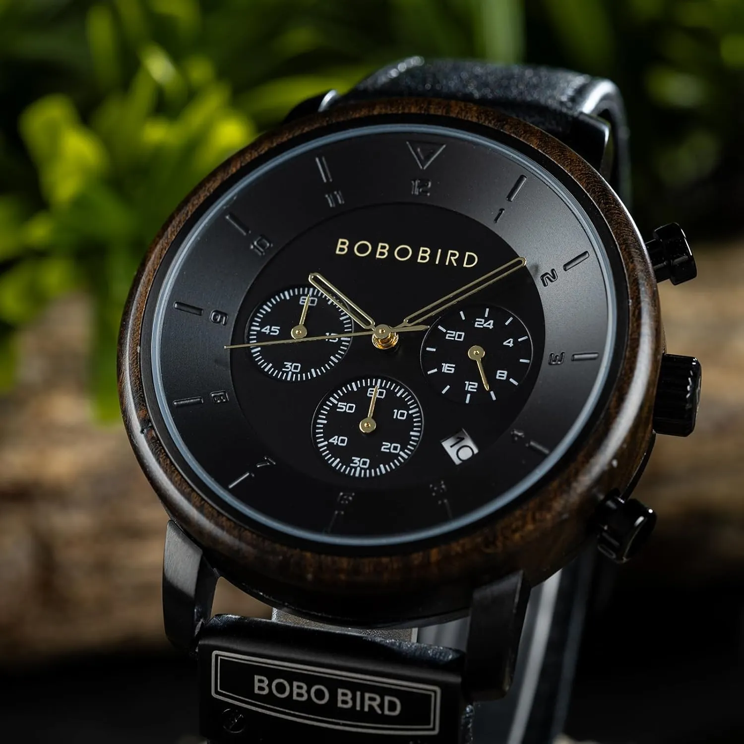 Strap Watch Oversized Chronograph Quartz Watch Multifunctional Wood Watch for Him Gift GUANKE Mens Wooden ellipse expo germanium Watch Premium Leather 