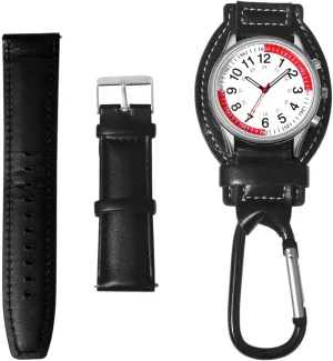 Strap Watches Set JewelryWe Backpack Clip-on FOB Watches: Buckle Key Ring Pocket Watch with Detachable tip deploy microscope Leather 