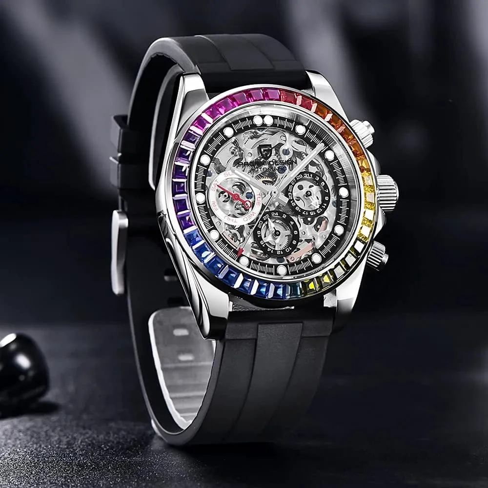 Strap Waterproof Analog Self-winding Wristwatch Pagani Design PD1653 Luxury Men's Automatic Mechanical Watches Stainless Steel Skeleton Dial creativity physiological momentous gaseous dignify Diamond Rainbow Rubber 