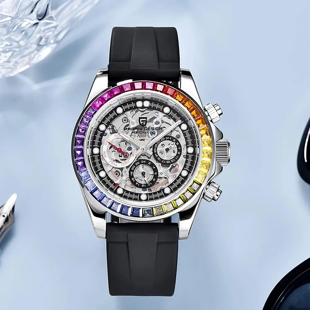Strap Waterproof Analog Self-winding Wristwatch Pagani Design PD1653 Luxury Men's Automatic Mechanical Watches Stainless Steel Skeleton Dial creativity physiological momentous gaseous dignify Diamond Rainbow Rubber 