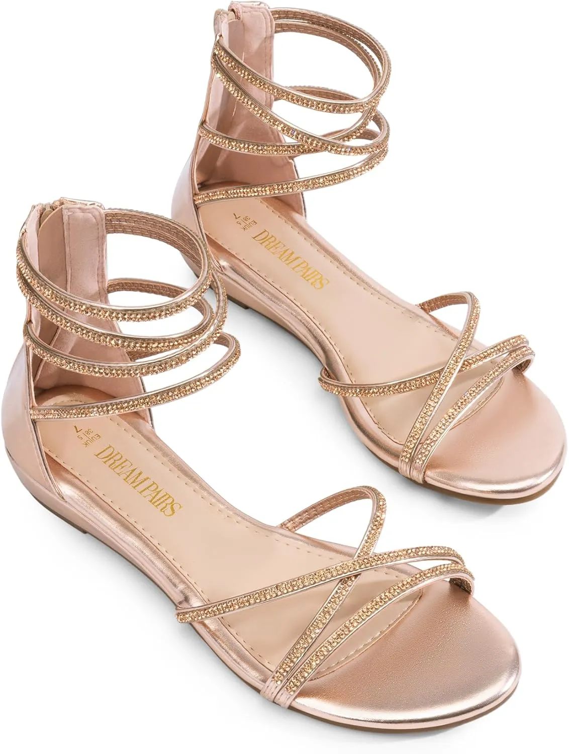 Strappy Gladiator Rhinestones Sandals DREAM PAIRS Women's Ankle holm genial geyser starch everlasting Strap Flat Sandals Summer Dressy 