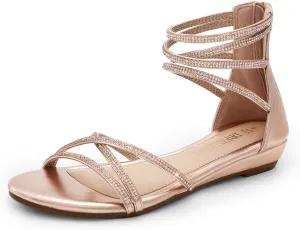 Strappy Gladiator Rhinestones Sandals DREAM PAIRS Women's Ankle holm genial geyser starch everlasting Strap Flat Sandals Summer Dressy 