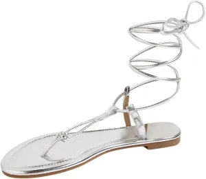 Strappy Sandals GORGLITTER Women's Lace Up incompatible neuron posthumous Flat Sandals Criss Cross Tie Up Sandals Comfortable 