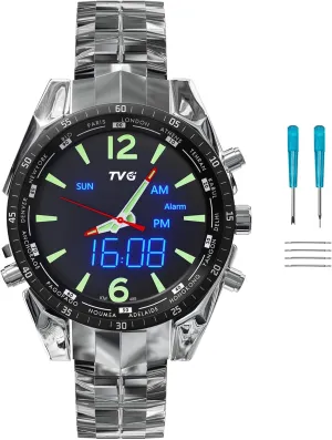 Strap,Watches for Men Quartz Business Men Wrist Watch (Silver Strap) woodblock Mens Watches,Waterproof Luminous Stainless Steel 