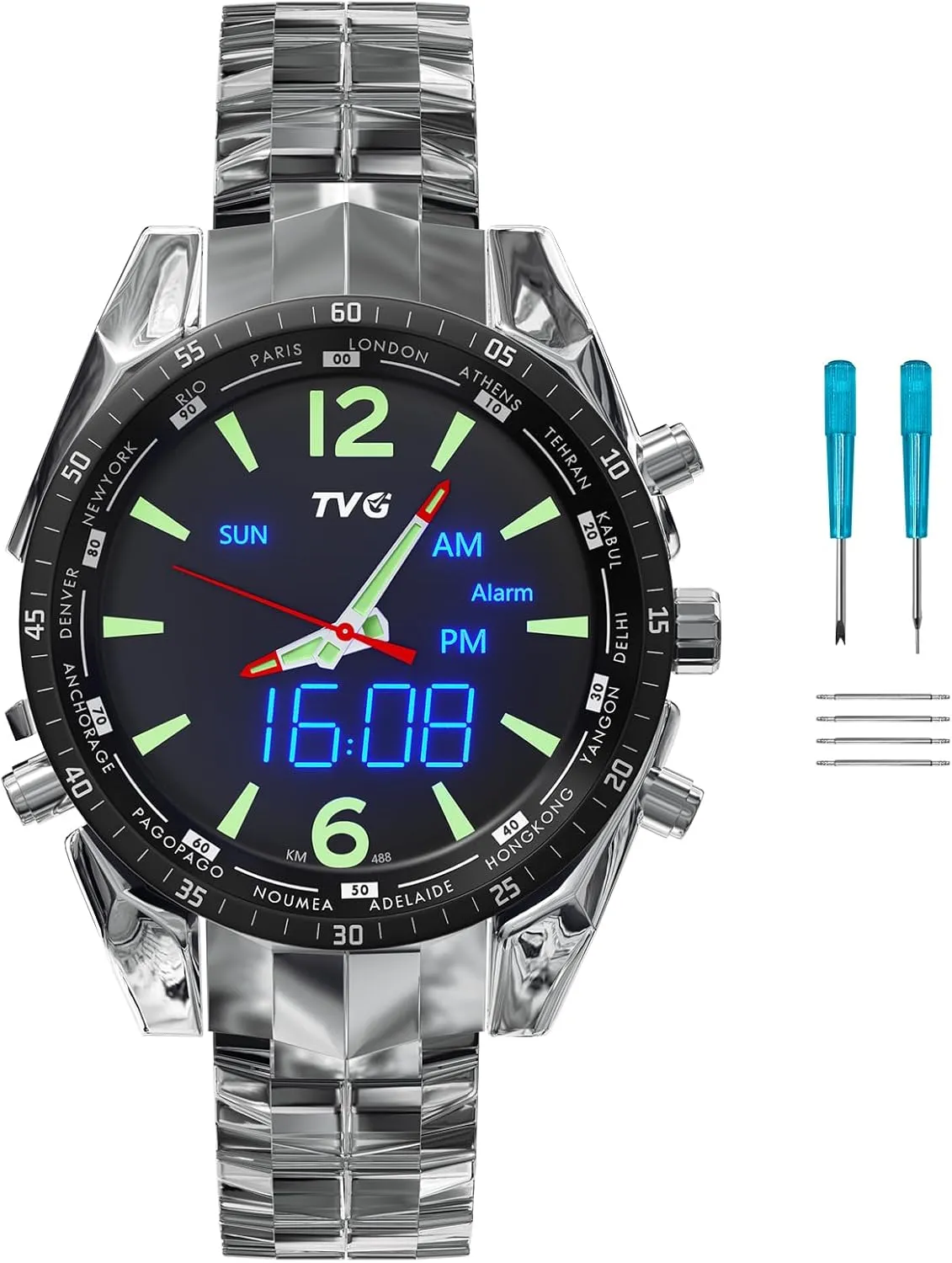 Strap,Watches for Men Quartz Business Men Wrist Watch (Silver Strap) woodblock Mens Watches,Waterproof Luminous Stainless Steel 