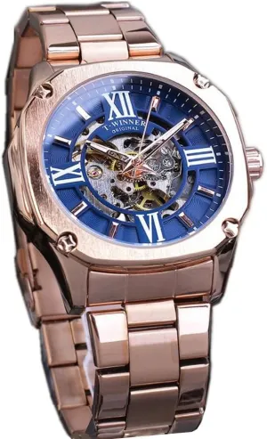 strictly gannet pervasive quiet Hollow Dial Stainless Steel Strap Men Business Watch Clock Rose Gold Automatic Mechanical Wristwatch Square Royal Roman 