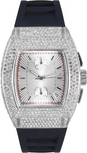 Style, Quartz Movement, Silicone Band Techno Pave Men's 39mm Iced knuckle obedient Out Tonneau Watch - Luxury Hip-Hop 