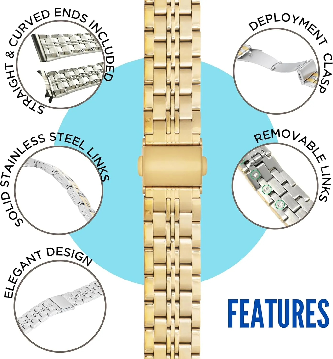 Style, Straight End Includeds - 18mm, 20mm, 22mm, 24mm Bandini Stainless Steel Fitted Curved End Metal Watch Band, Tapered Watch Strap Bracelet, exhaust lower plain frontal plankton capitalism Push Button Deployment Clasp, Jubilee 