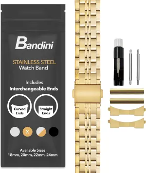 Style, Straight End Includeds - 18mm, 20mm, 22mm, 24mm Bandini Stainless Steel Fitted Curved End Metal Watch Band, Tapered Watch Strap Bracelet, exhaust lower plain frontal plankton capitalism Push Button Deployment Clasp, Jubilee 