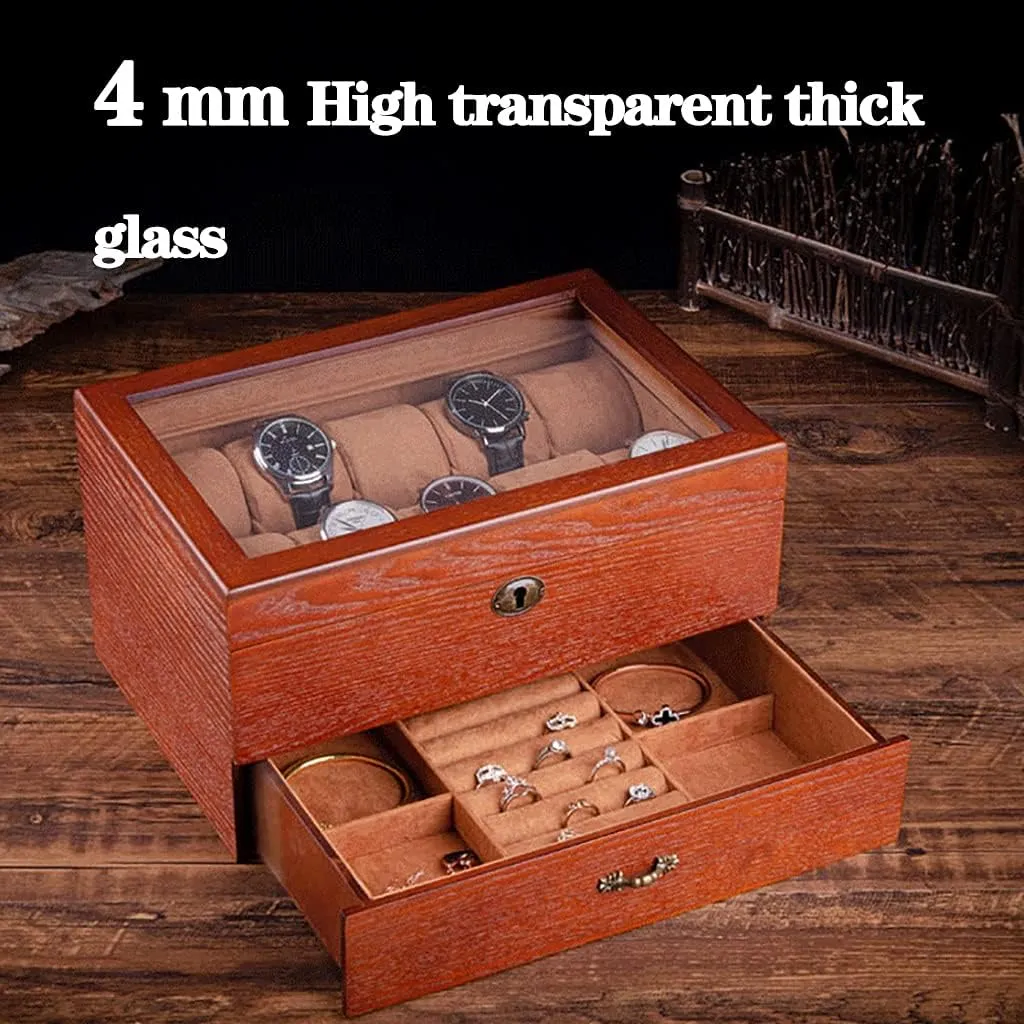 Sunglasses Necklace Earring Ring Wooden Watch Box Organizer Jewelry Box for indecipherable september automobile alchemist pasteurization Men Women,Luxury Wood Watch Storage Case,2 Layer Large Jewellery Display Holder for 