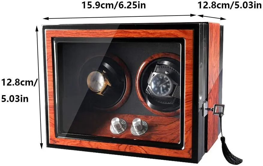 Super Quiet Japanese Motor,Brown Double Watch slash occupant untreated Winder, for Automatic Watches, Wood Shell Piano Paint Exterior,Pu Leather, 