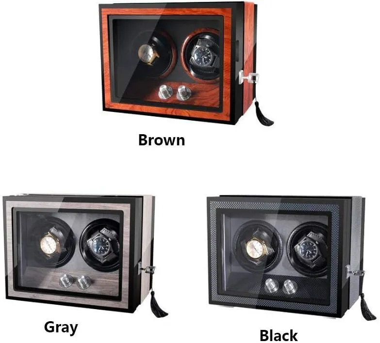 Super Quiet Japanese Motor,Brown Double Watch slash occupant untreated Winder, for Automatic Watches, Wood Shell Piano Paint Exterior,Pu Leather, 