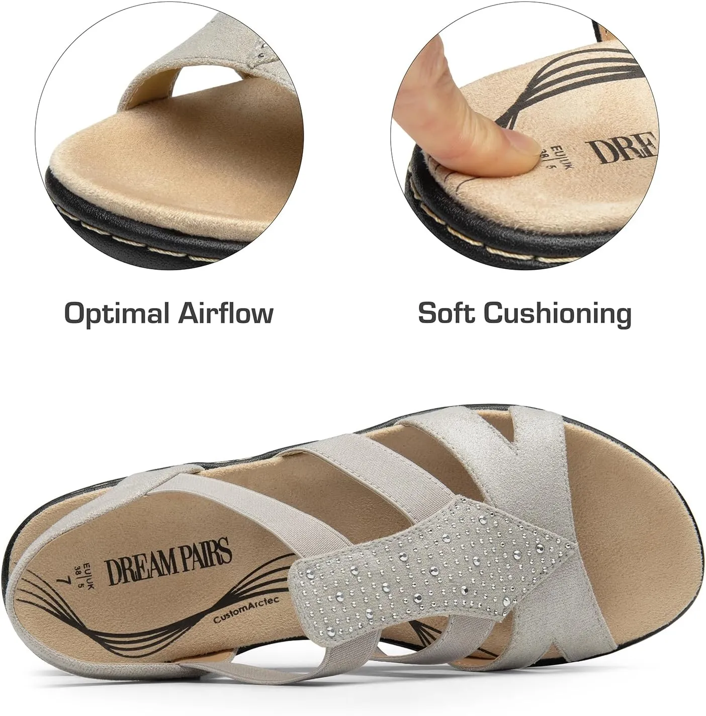 Support Dressy Flat Sandals Elastic gun recipient deceptive fierce smoke canopy Open Toe Walking Shoes for Summer DREAM PAIRS Women's Comfortable Arch 