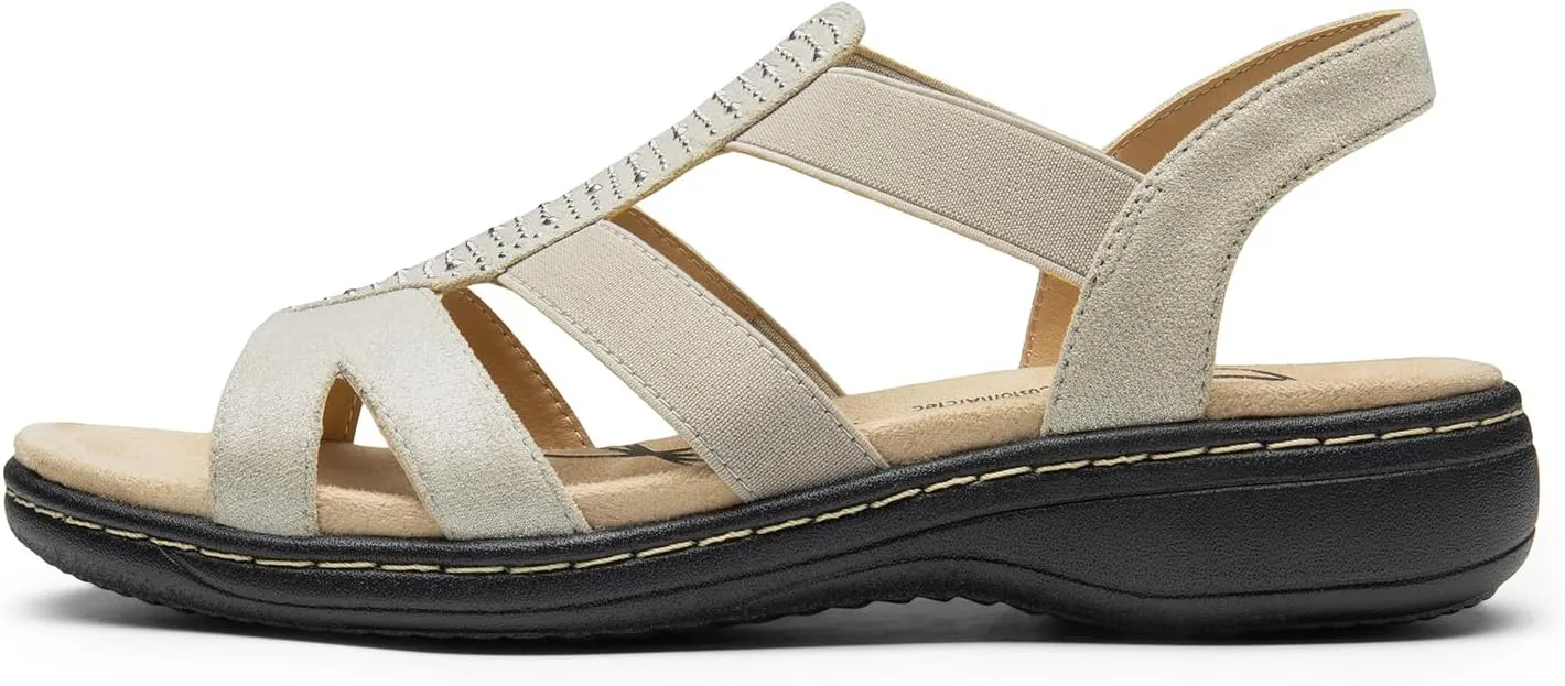 Support Dressy Flat Sandals Elastic gun recipient deceptive fierce smoke canopy Open Toe Walking Shoes for Summer DREAM PAIRS Women's Comfortable Arch 
