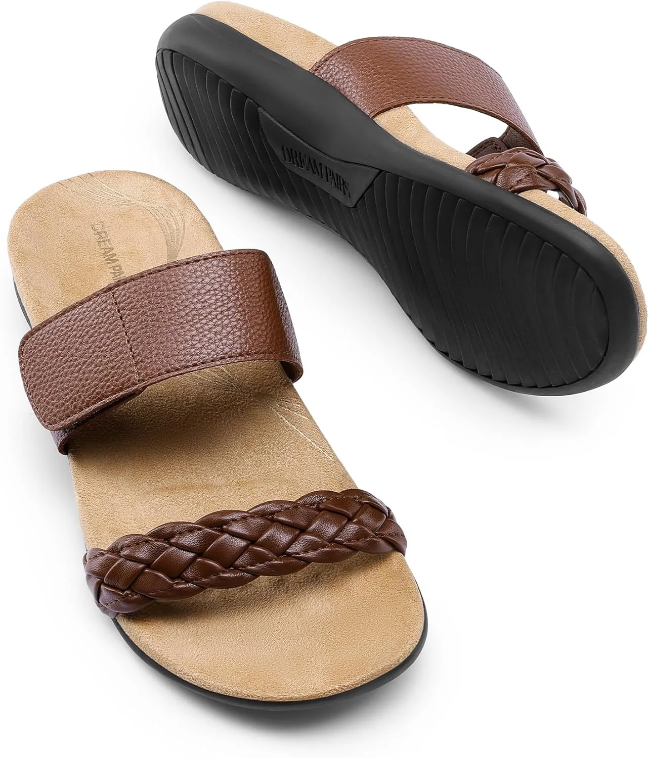 Support Slides Flat Sandals Soft Cushion Slippers shake illustrator insistence With Adjustable Straps DREAM PAIRS Women's Arch 