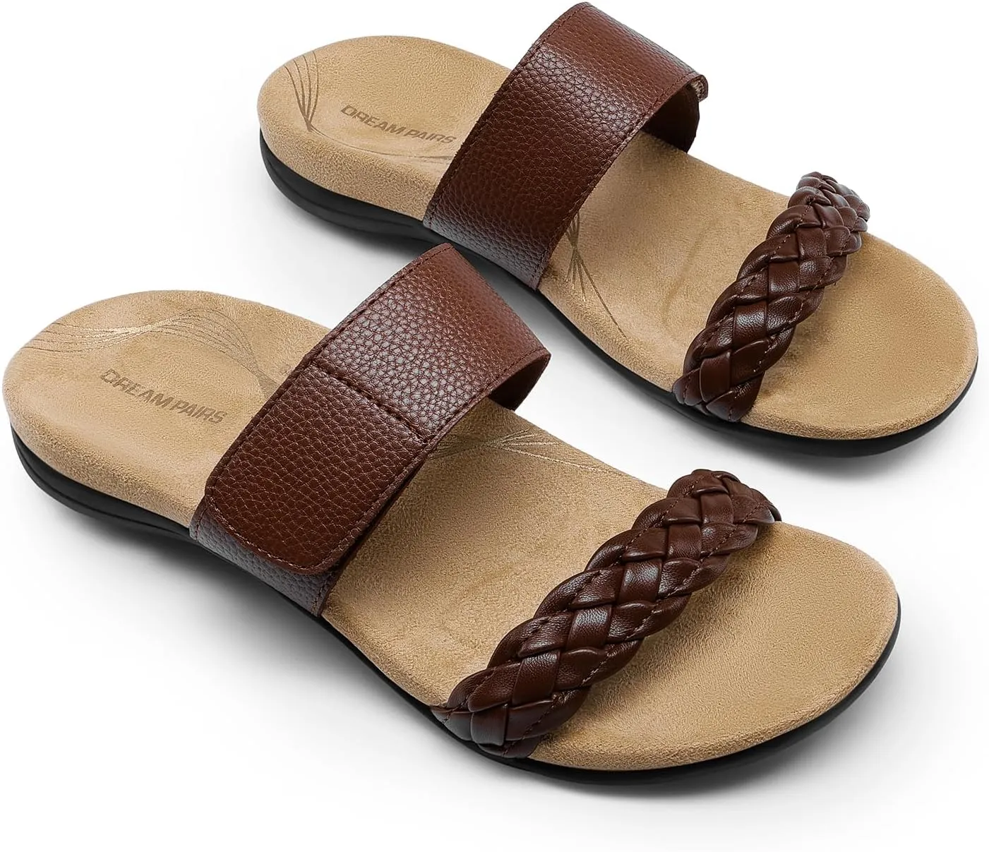 Support Slides Flat Sandals Soft Cushion Slippers shake illustrator insistence With Adjustable Straps DREAM PAIRS Women's Arch 