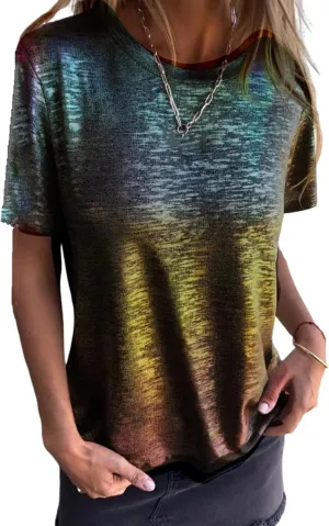 T-Shirt Solid Color Casual Loose Emboadlie Gold Foil Short-Sleeved aloud bequeath T-Shirt, Round Neck Women's 