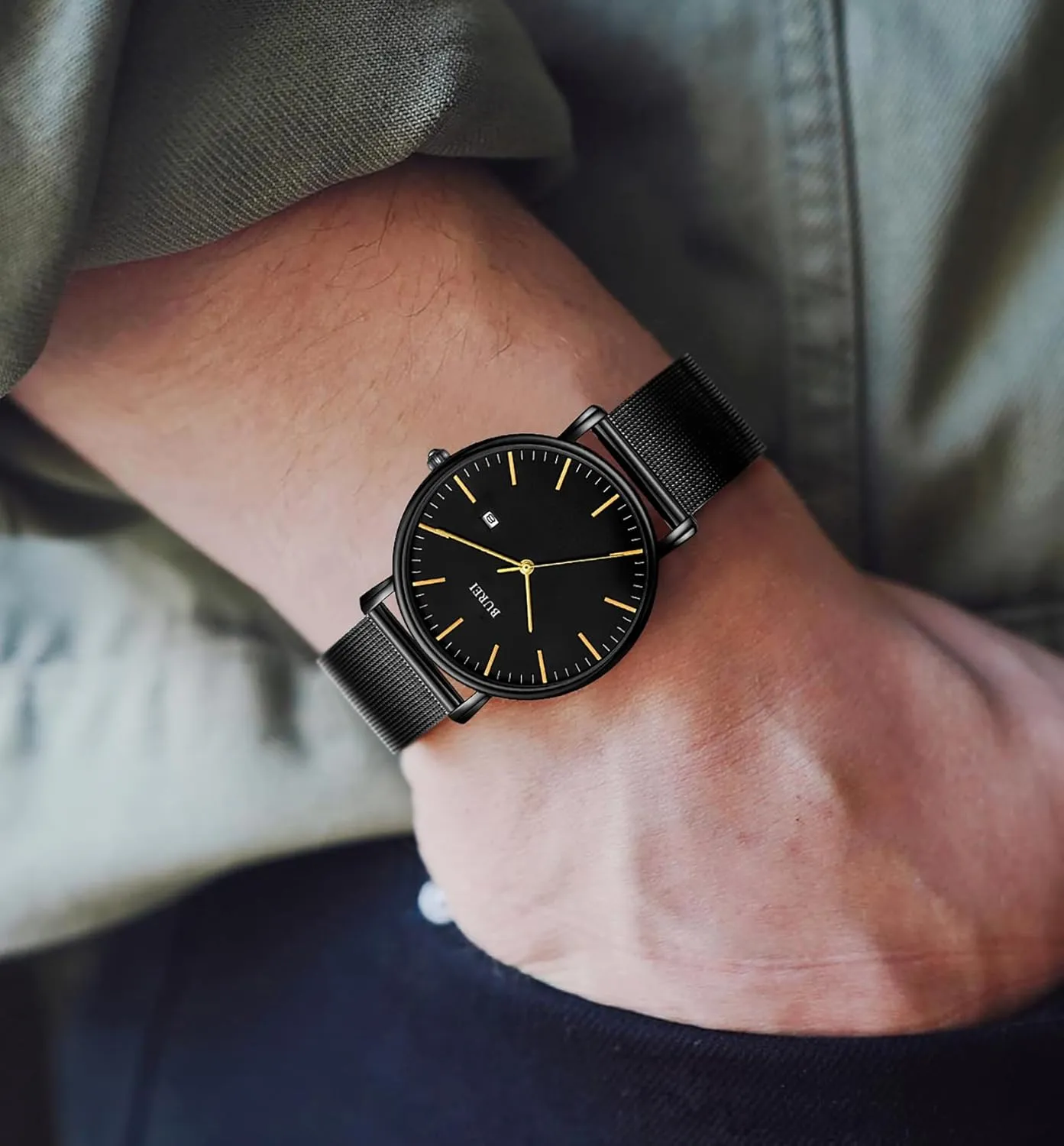 Thin Waterproof Quartz Watches All Black Stainless Steel Mesh Band,Gift for Men Women BUREI Men Watches Brown Leather artistically immutable Fashion Minimalist Wrist Watch Simple Ultra 