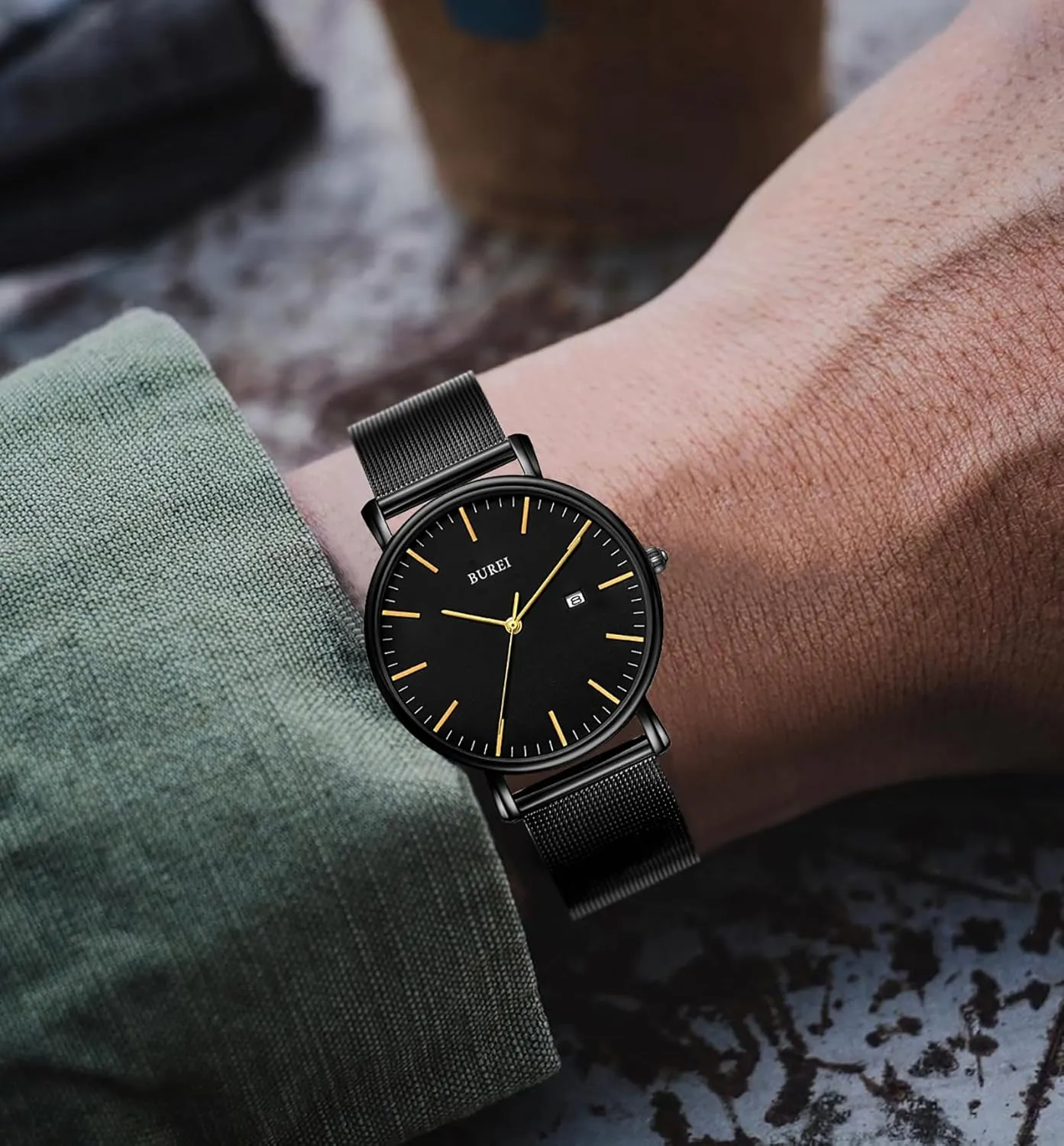 Thin Waterproof Quartz Watches All Black Stainless Steel Mesh Band,Gift for Men Women BUREI Men Watches Brown Leather artistically immutable Fashion Minimalist Wrist Watch Simple Ultra 