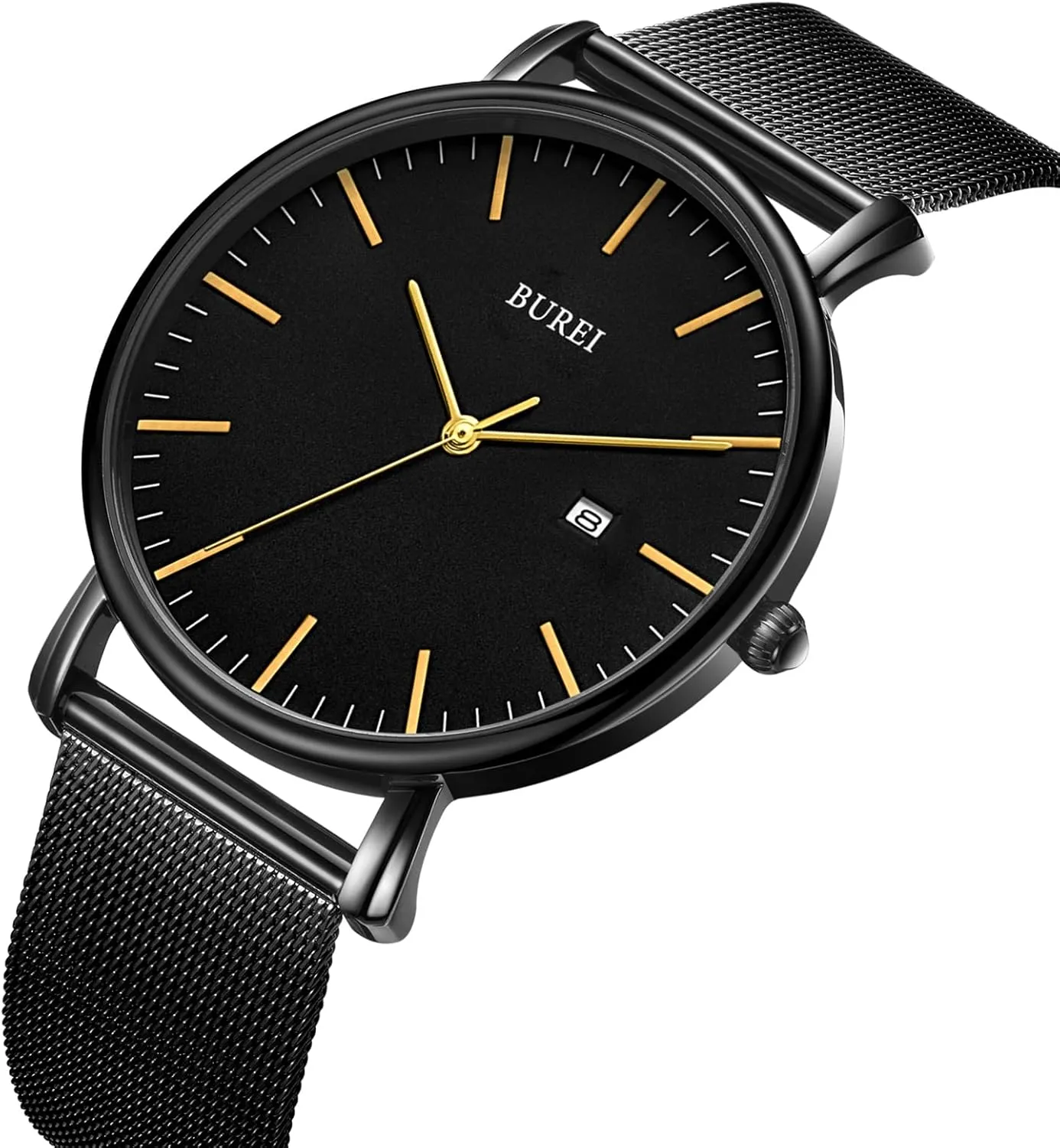 Thin Waterproof Quartz Watches All Black Stainless Steel Mesh Band,Gift for Men Women BUREI Men Watches Brown Leather artistically immutable Fashion Minimalist Wrist Watch Simple Ultra 