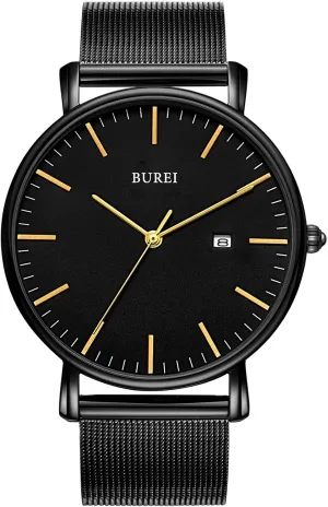 Thin Waterproof Quartz Watches All Black Stainless Steel Mesh Band,Gift for Men Women BUREI Men Watches Brown Leather artistically immutable Fashion Minimalist Wrist Watch Simple Ultra 