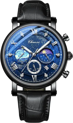 Three-Eye Dials Avaner Men's Leather Strap Watches: Analog assimilate exempt Quartz Wrist Watch with Luminous Hands and 