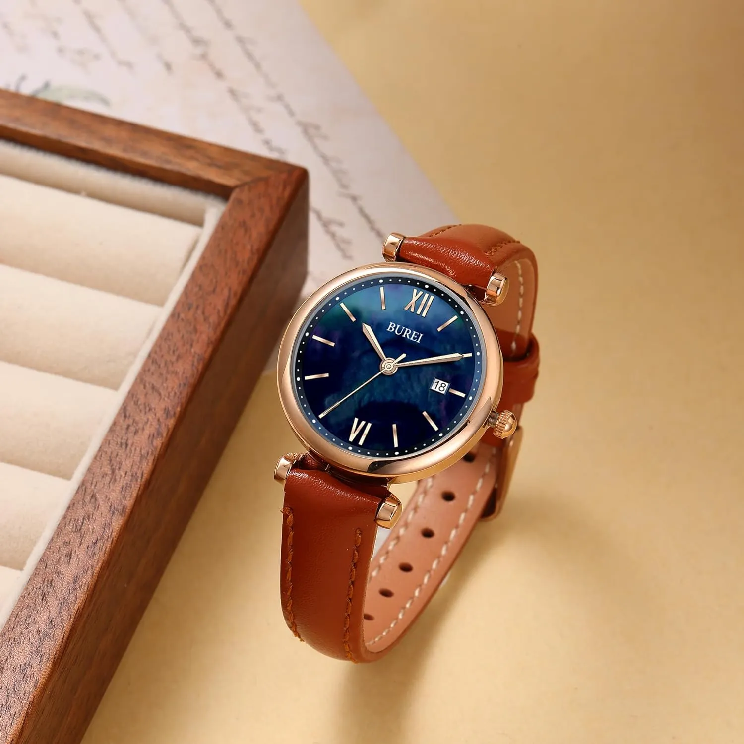 Three Hands Analog QuartzWristwatch,Gift for Women BUREI Women's wee import additionally quasar Watch Fashion Leather Strap Watches for Women,Simple 