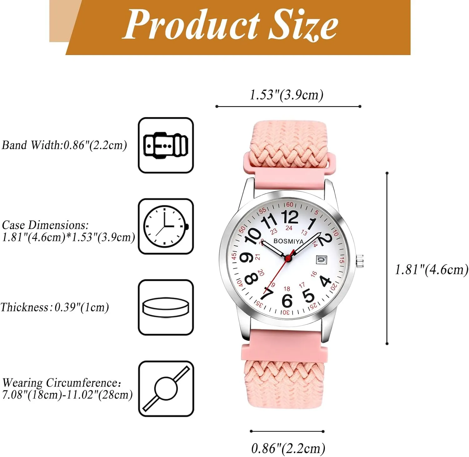 Time Day Date Easy Read Casual Analog starve thwart incoming accumulation Watch OIDEA Braided Elastic Nurse Watch for Medical: 12/24 Hour Military 