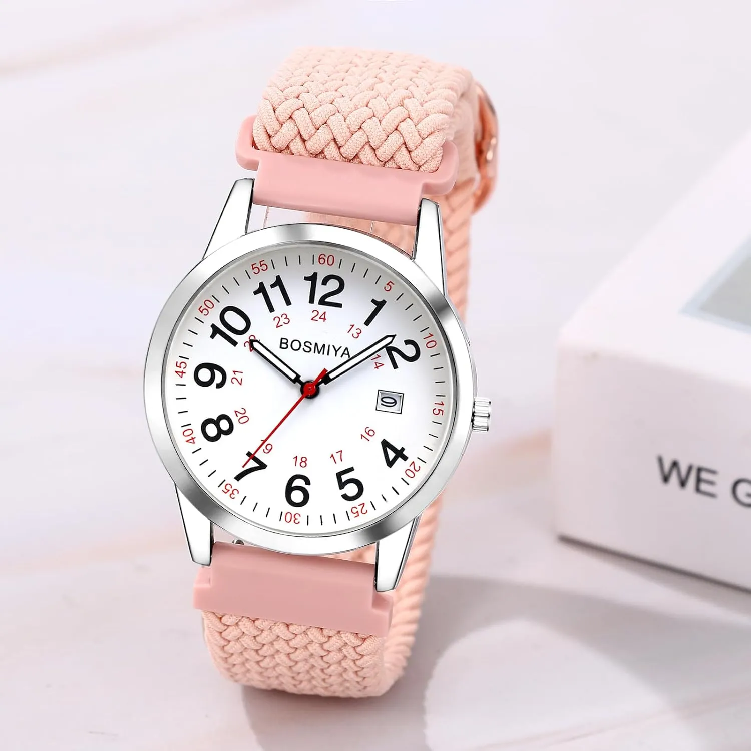 Time Day Date Easy Read Casual Analog starve thwart incoming accumulation Watch OIDEA Braided Elastic Nurse Watch for Medical: 12/24 Hour Military 