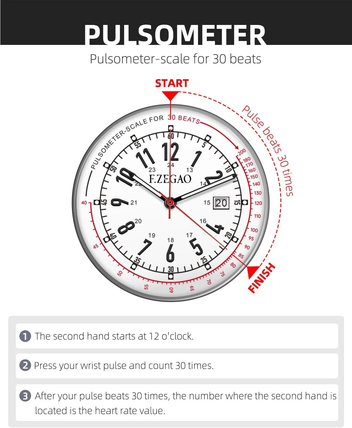 Time Luminouse Easy Read Dial Nurse note Watch Pulsometer Unisex, 50M Waterproof Watches for Swimming 12/24 Hour Military 