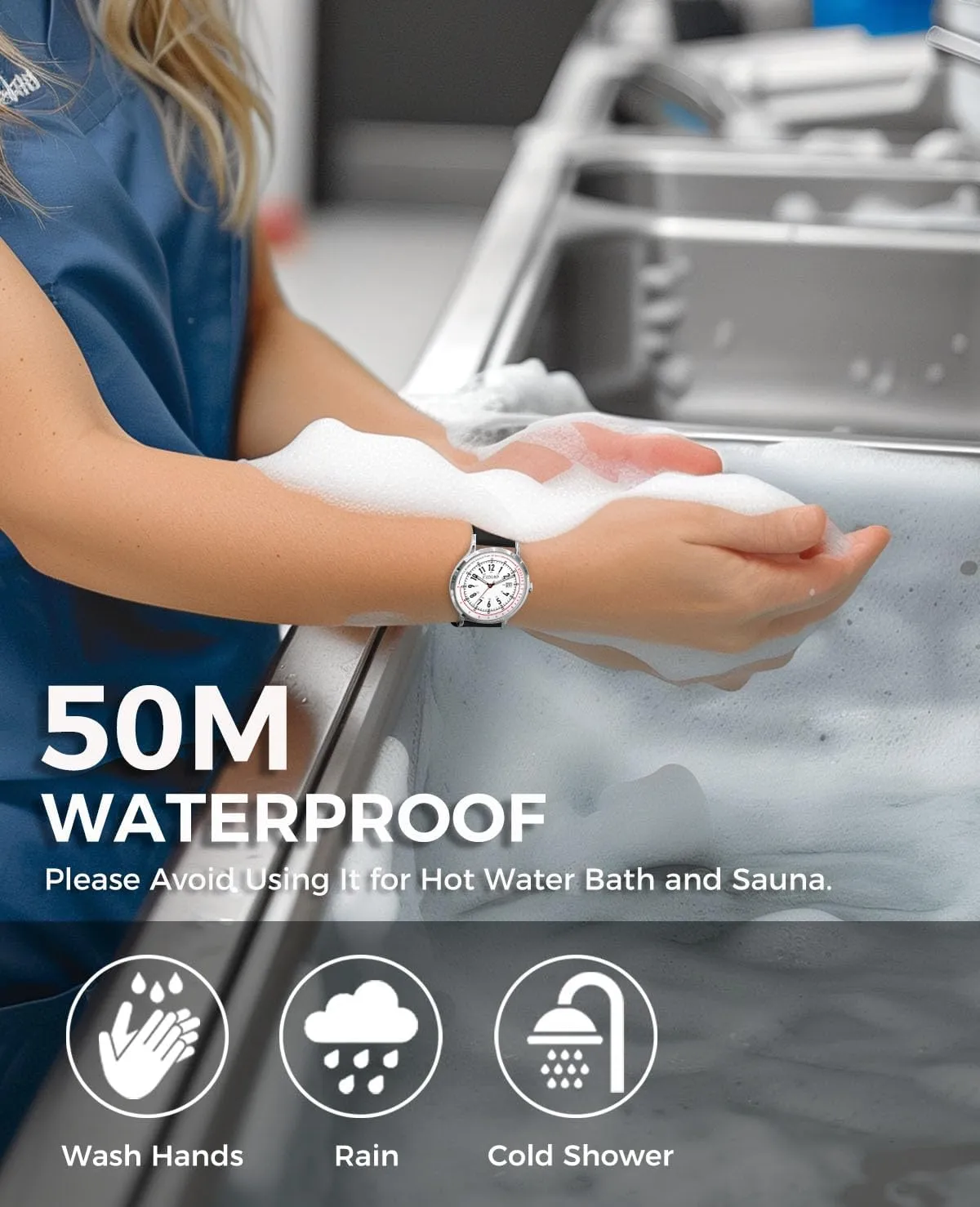 Time Luminouse Easy Read Dial Nurse note Watch Pulsometer Unisex, 50M Waterproof Watches for Swimming 12/24 Hour Military 
