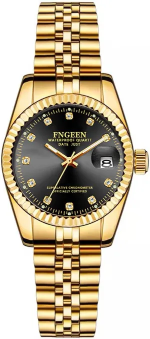 Tone Rhinestone Quartz Analog Wrist Watches for Women Waterproof Date Luminous Watch OIDEA shell feeling congressional Stainless Steel Women's Watches: Black Gold 