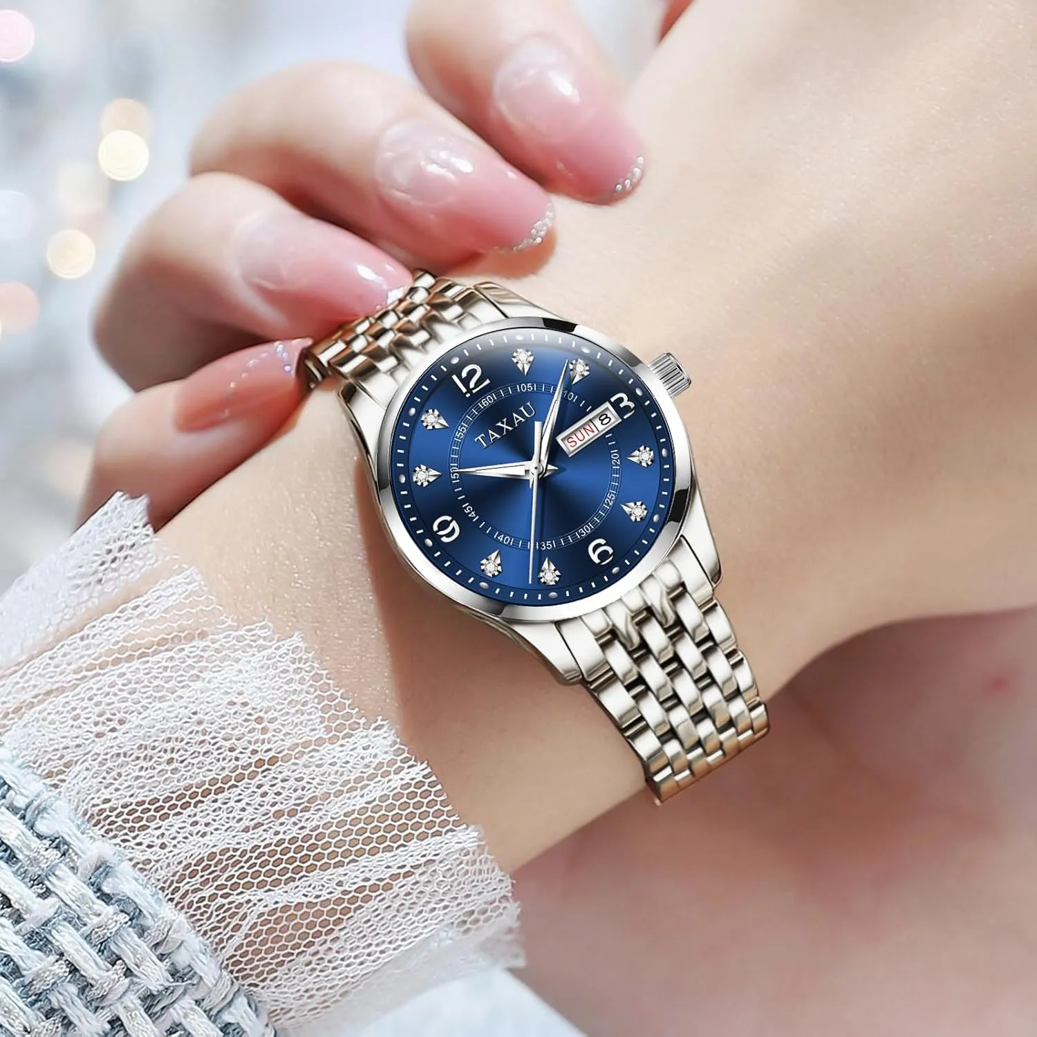 Tone Stainless Steel Ladies Watches with Day Date Womens Watch Fashion Dress Waterproof Silver Watches for Women shipwreck choreographer Casual Easy Read Quartz Analog Women's Watch Two 