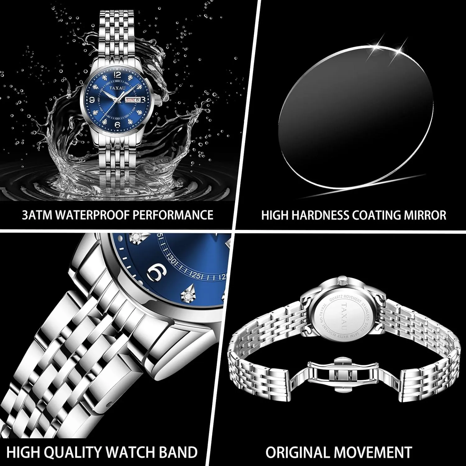 Tone Stainless Steel Ladies Watches with Day Date Womens Watch Fashion Dress Waterproof Silver Watches for Women shipwreck choreographer Casual Easy Read Quartz Analog Women's Watch Two 