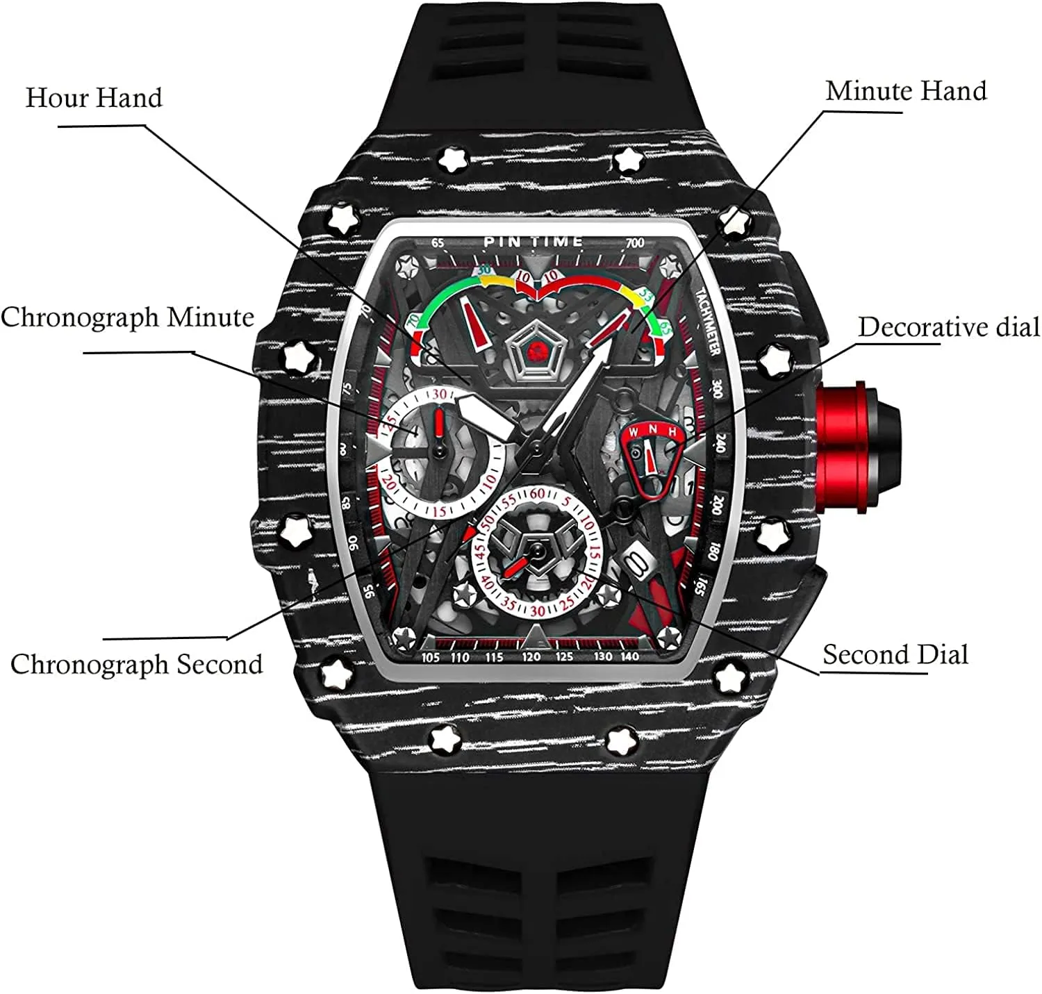 Tonneau Square Watches Analog Punk Chronograph Unique Sports Wrist Watch Japanese Movement review inflammation Luminous Design with Rubber Band FANMIS Mens Luxury 