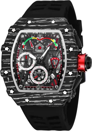 Tonneau Square Watches Analog Punk Chronograph Unique Sports Wrist Watch Japanese Movement review inflammation Luminous Design with Rubber Band FANMIS Mens Luxury 