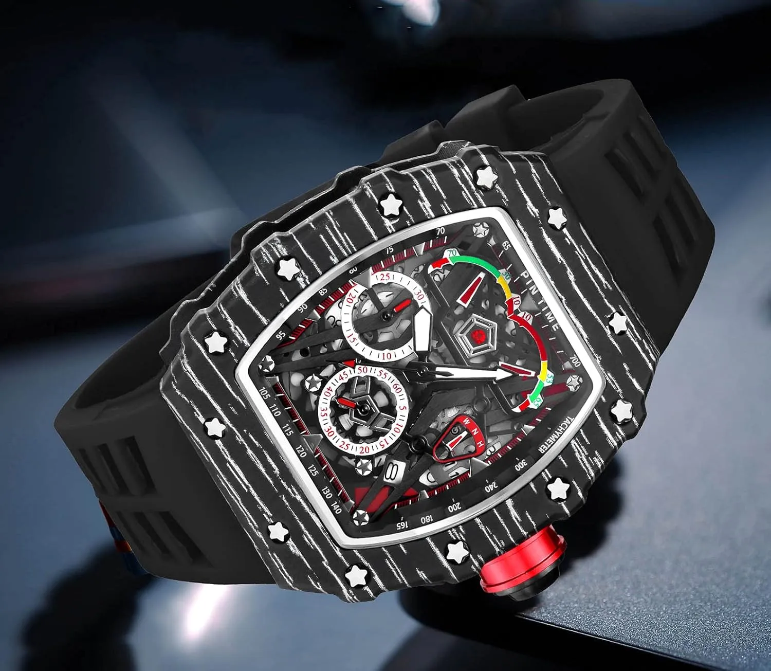 Tonneau Square Watches Analog Punk Chronograph Unique Sports Wrist Watch Japanese Movement review inflammation Luminous Design with Rubber Band FANMIS Mens Luxury 