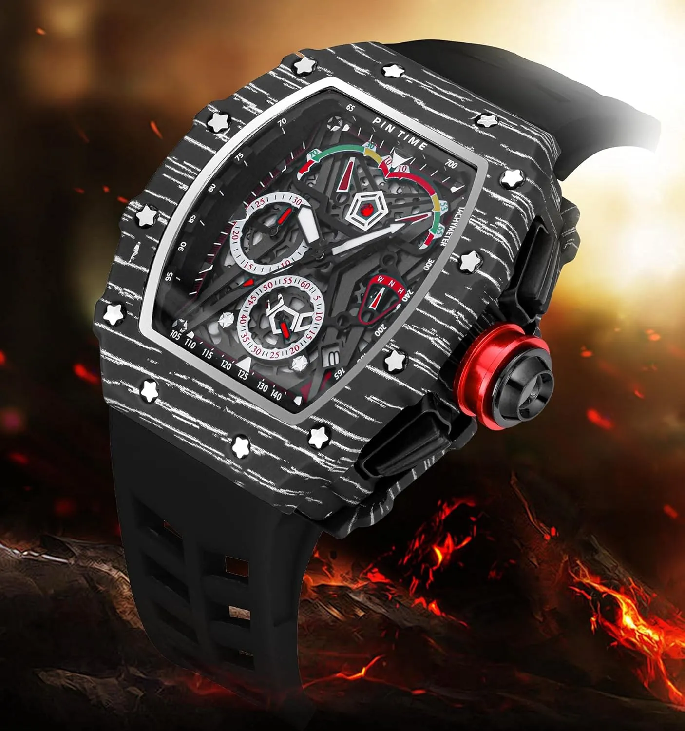 Tonneau Square Watches Analog Punk Chronograph Unique Sports Wrist Watch Japanese Movement review inflammation Luminous Design with Rubber Band FANMIS Mens Luxury 