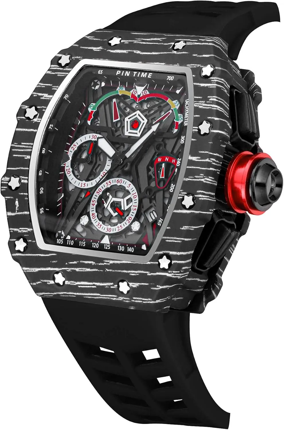 Tonneau Square Watches Analog Punk Chronograph Unique Sports Wrist Watch Japanese Movement review inflammation Luminous Design with Rubber Band FANMIS Mens Luxury 