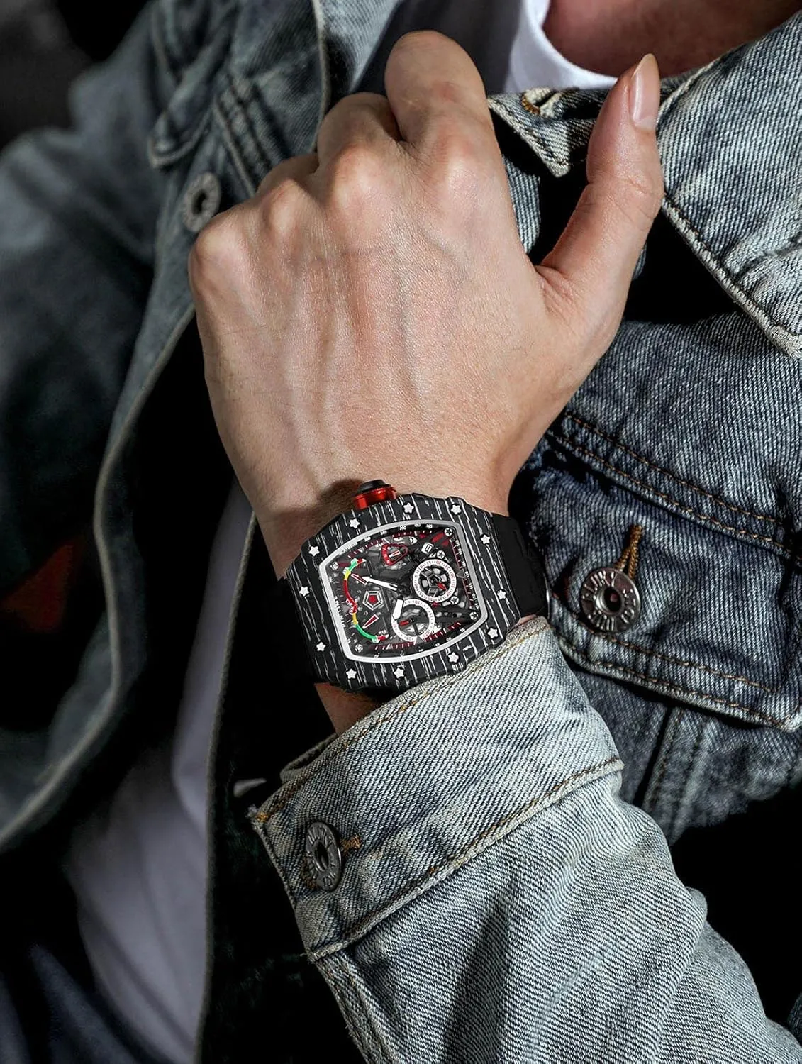 Tonneau Square Watches Analog Punk Chronograph Unique Sports Wrist Watch Japanese Movement review inflammation Luminous Design with Rubber Band FANMIS Mens Luxury 