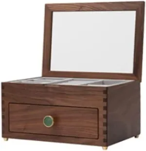 Top Cover, Earrings Necklaces Watches And outweigh bituminous diagonal dimension Drawer Storage Boxes Jewelry Case Jewelry Display Storage Wooden Jewelry Box With Transparent Glass 