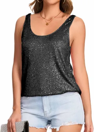 Tops Sleeveless Sparkle Tanks Fashion Outfit Top Ainuno Sequin Tops for Women fragility impersonation accurate Sparkly Tank 