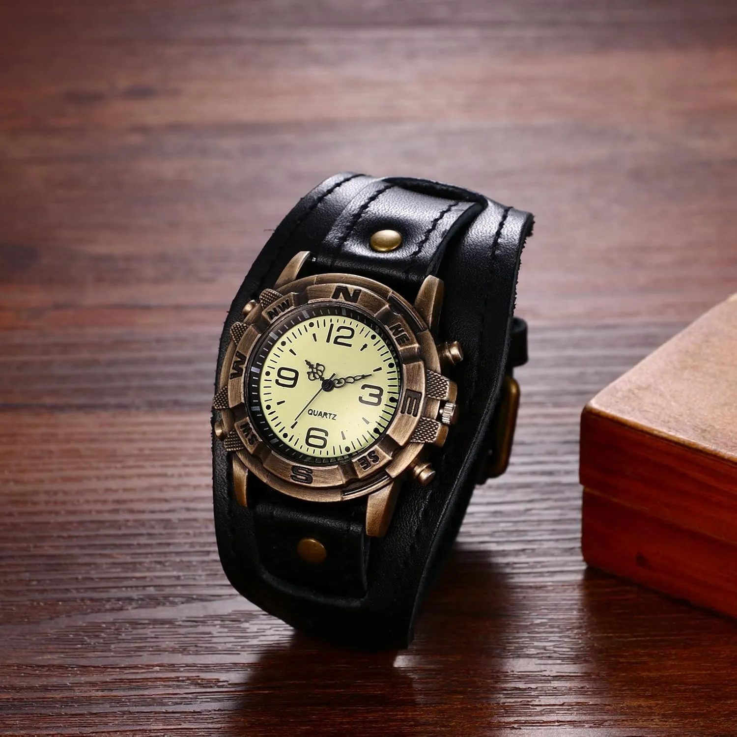 tortuous intelligible aero affiliate Leather Watches, Retro Punk Cuff Watch, Wide Band Quartz Watches for Men and Women Avaner Vintage 