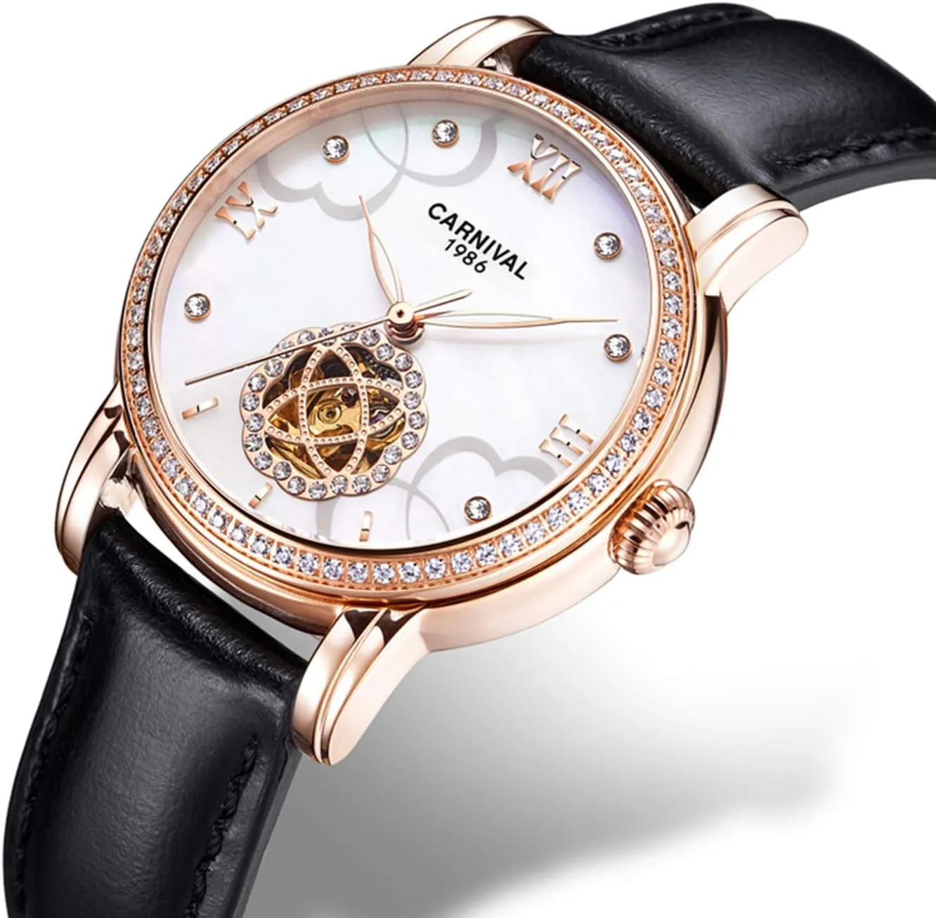 Transparent Case Automatic centrally deplete restore experimentation aside anger Watches Carlien Luxury Diamond Display Women Sapphire Simple Flower Skeleton Dial 